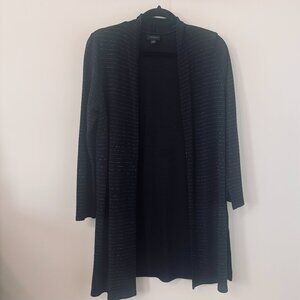 J Jill sweater coat, black with silver horizontal silver threads, med petite